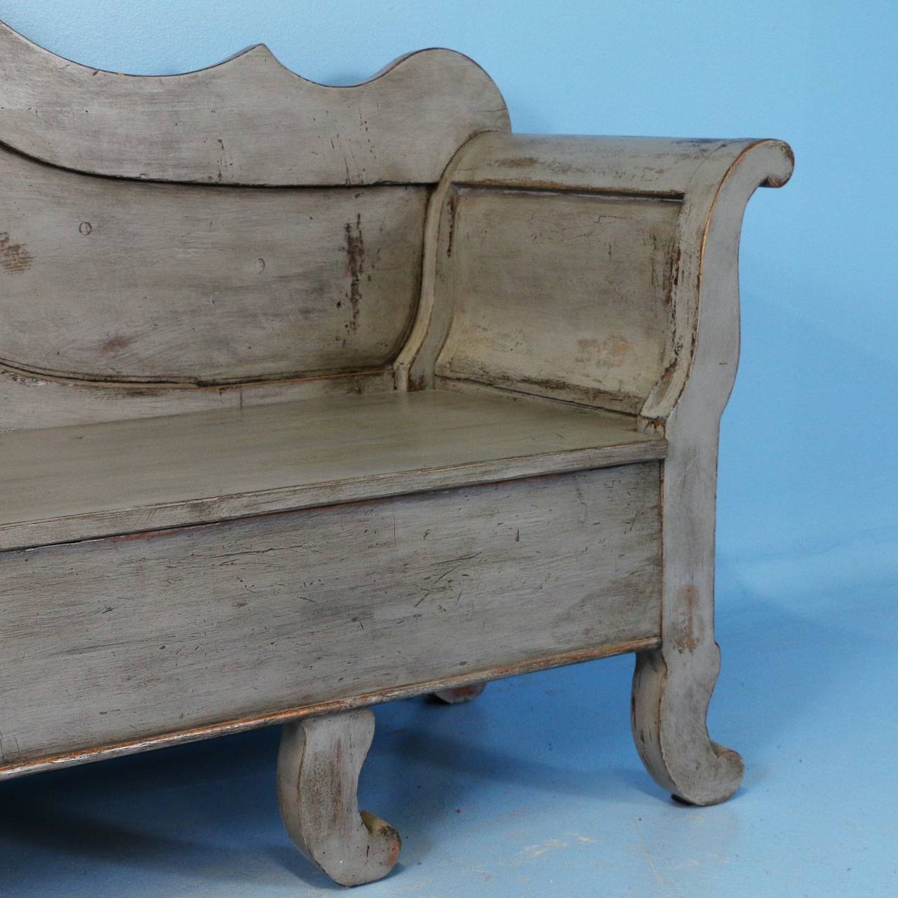 Swedish Painted Bench With Storage, Karl Johan Design Circa 1840-60 1