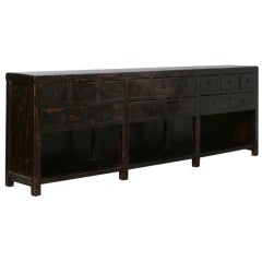 Antique Original Painted/lacquered Long Black Chinese Sideboard