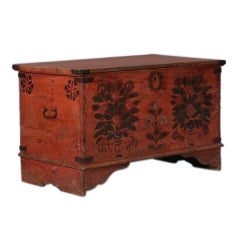 Original Hand Painted Russian Pine Trunk with Floral Motif