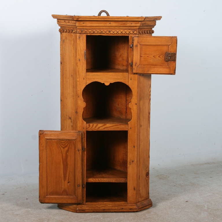 Antique Swedish Pine Hanging Corner Cupboard, Circa 1820-40