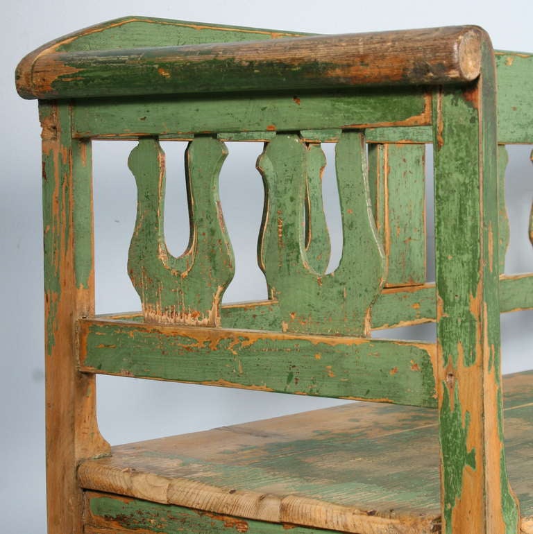 Romanian Antique Original Green Bench With Drawer, Romania circa 1880