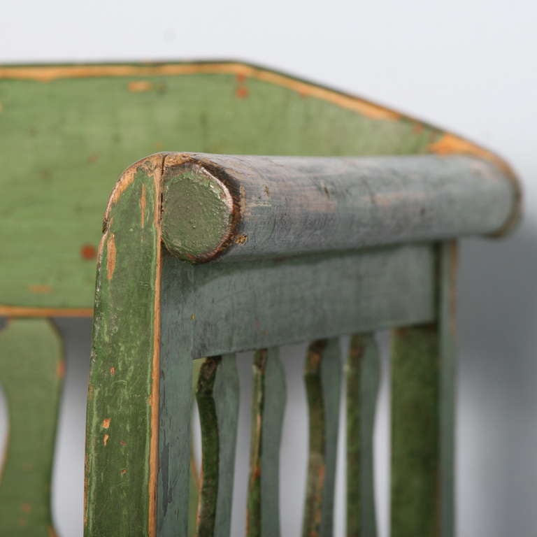 Antique Original Green Bench With Drawer, Romania circa 1880 In Good Condition In Round Top, TX