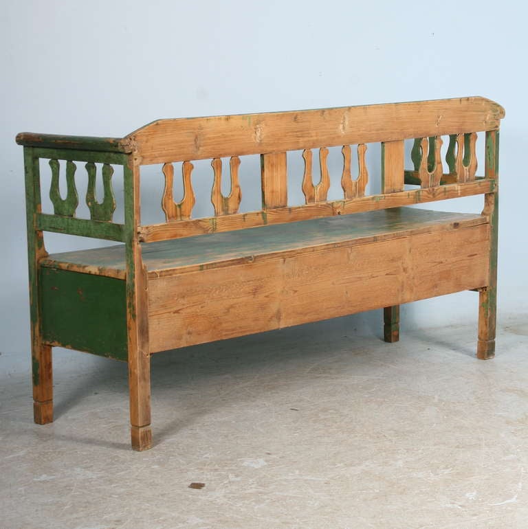 19th Century Antique Original Green Bench With Drawer, Romania circa 1880