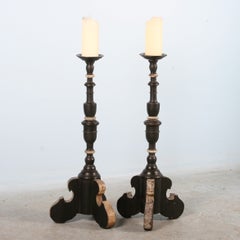 Pair of Large Antique Black and White Painted Candlesticks - Russia ca.1860