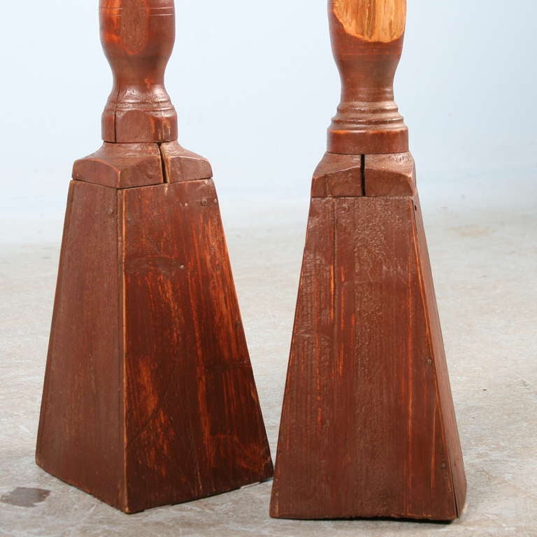 Swedish Pair of Large Antique Wooden Candlesticks - Sweden ca. 1840