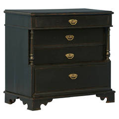 Antique Black-Painted Chest of Drawers with Turned Columns Details, Denmark