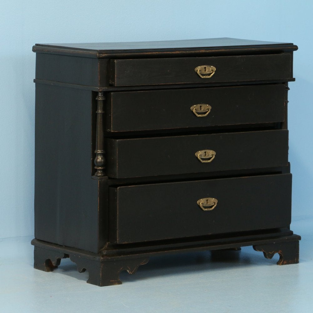 Antique Black-Painted Chest of Drawers with Turned Columns Details, Denmark