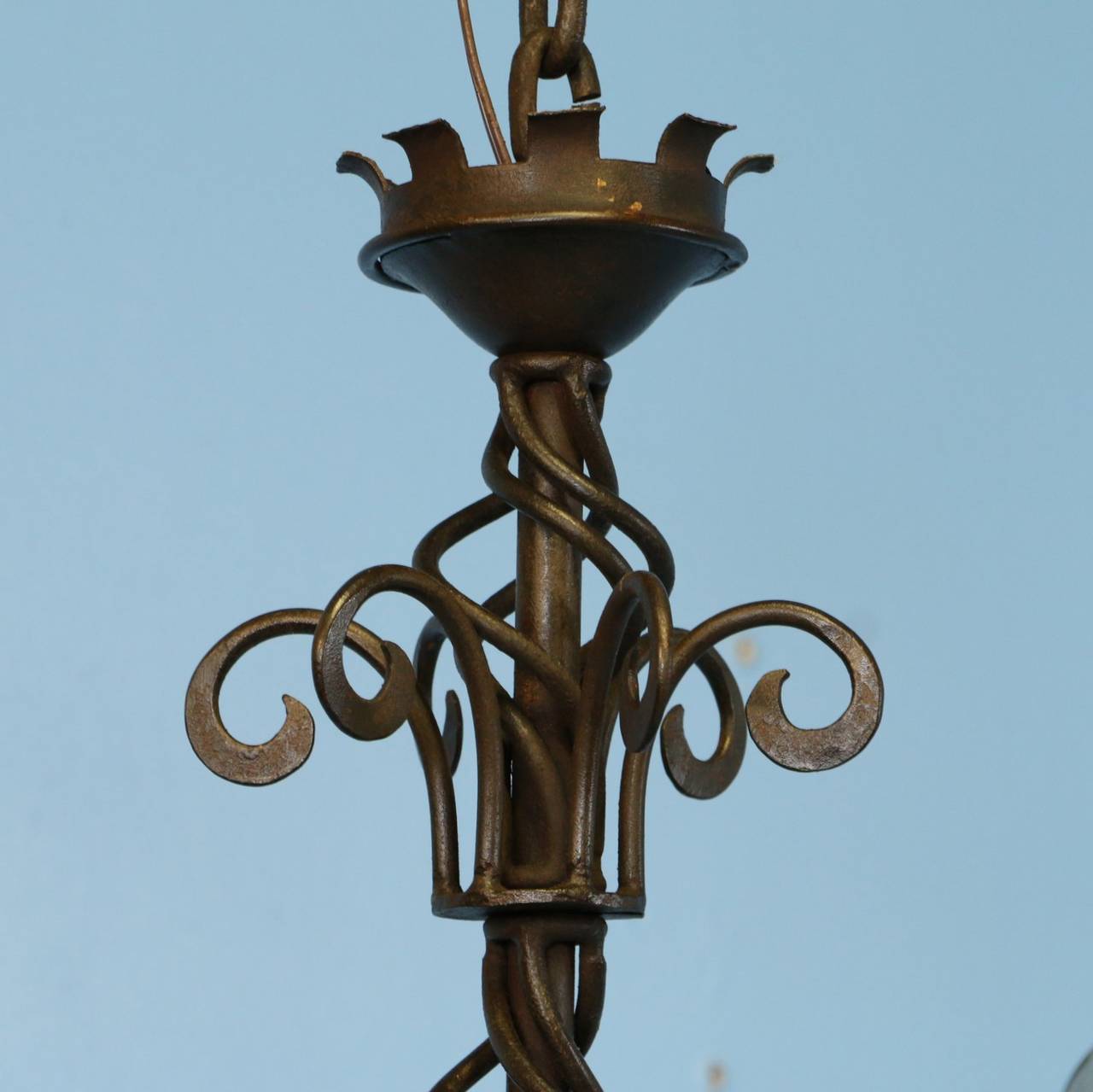 Antique Wrought Iron, Six-Light Chandelier, Denmark circa 1920 In Excellent Condition In Round Top, TX