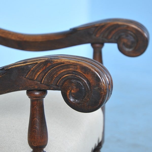 Danish Baroque Carved Arm Chair w/New Contemporary Upholstery In Good Condition For Sale In Round Top, TX