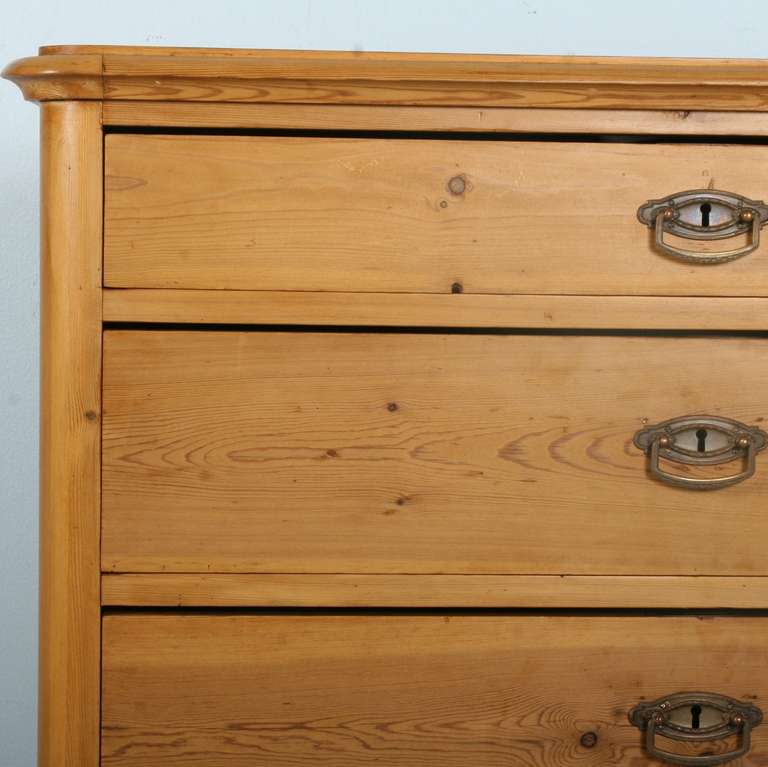 19th Century Antique Pine Chest of Drawers with Carved Feet, circa 1880