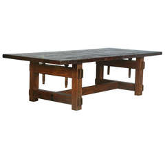 Table à manger/conférence industrielle architecturale avec bois et pièces de récupération