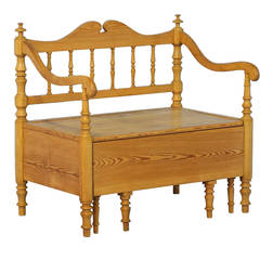 Used Small Pine Swedish Bench with Hidden Storage, circa 1860-1880