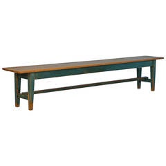 Extra Long Blue Painted Antique Bench, circa 1900