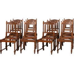 Antique Set of 12 Matching Danish Carved Side Chairs, Circa 1890