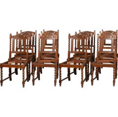 Antique Set of 12 Matching Danish Carved Side Chairs, Circa 1890