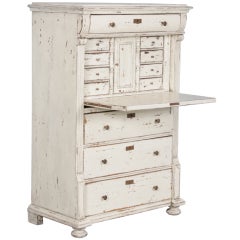 Antique Swedish Pine Secretary With Distressed White Paint, Circa 1850