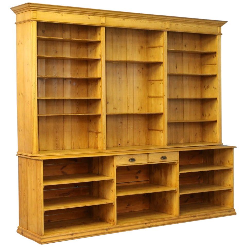 Large Antique Pine Bookcase Wall Unit, Denmark circa 1880