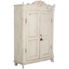 Antique Scandinavian White Distressed Painted Armoire, Circa 1870