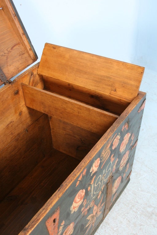 19th Century Antique Original Painted Swedish Trunk, dated 1848