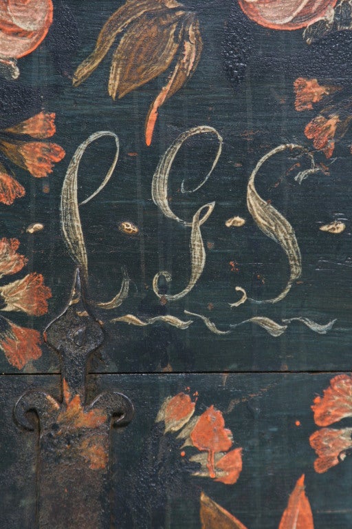 Pine Antique Original Painted Swedish Trunk, dated 1848