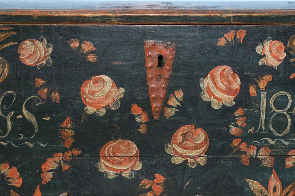 Antique Original Painted Swedish Trunk, dated 1848 2