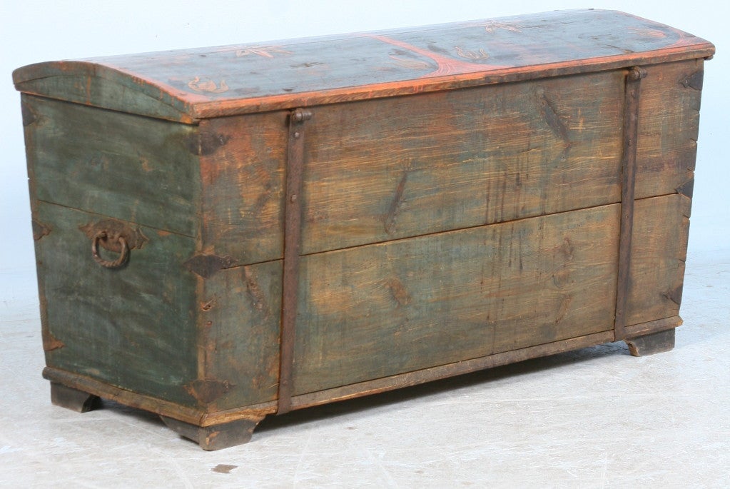 Antique Original Painted Swedish Trunk, dated 1848 3
