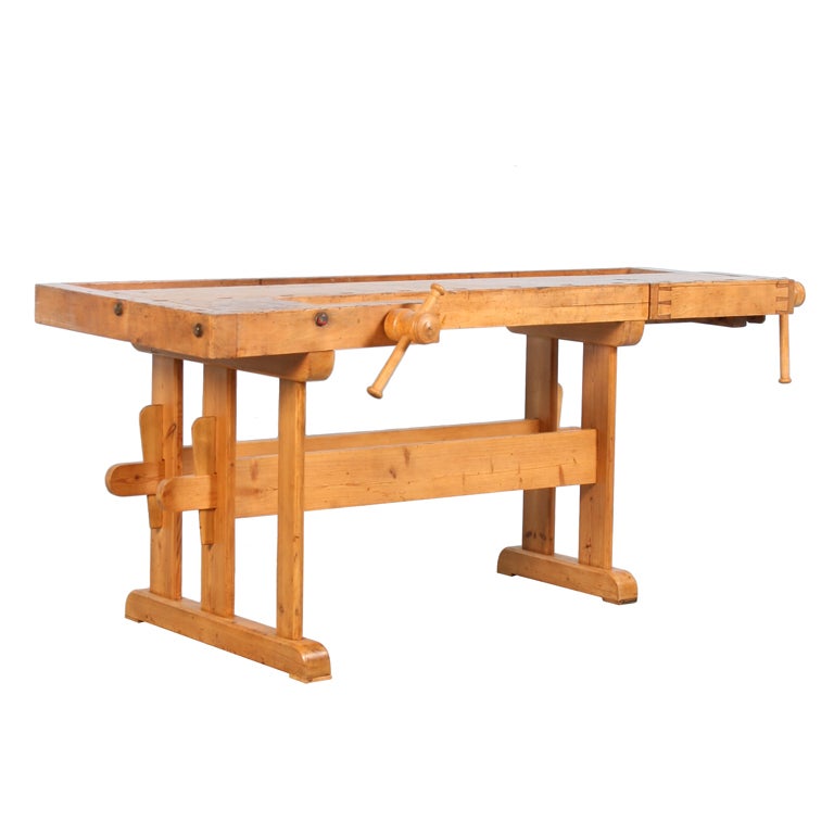 Antique Danish Pine Carpenter's Workbench, Circa 1900