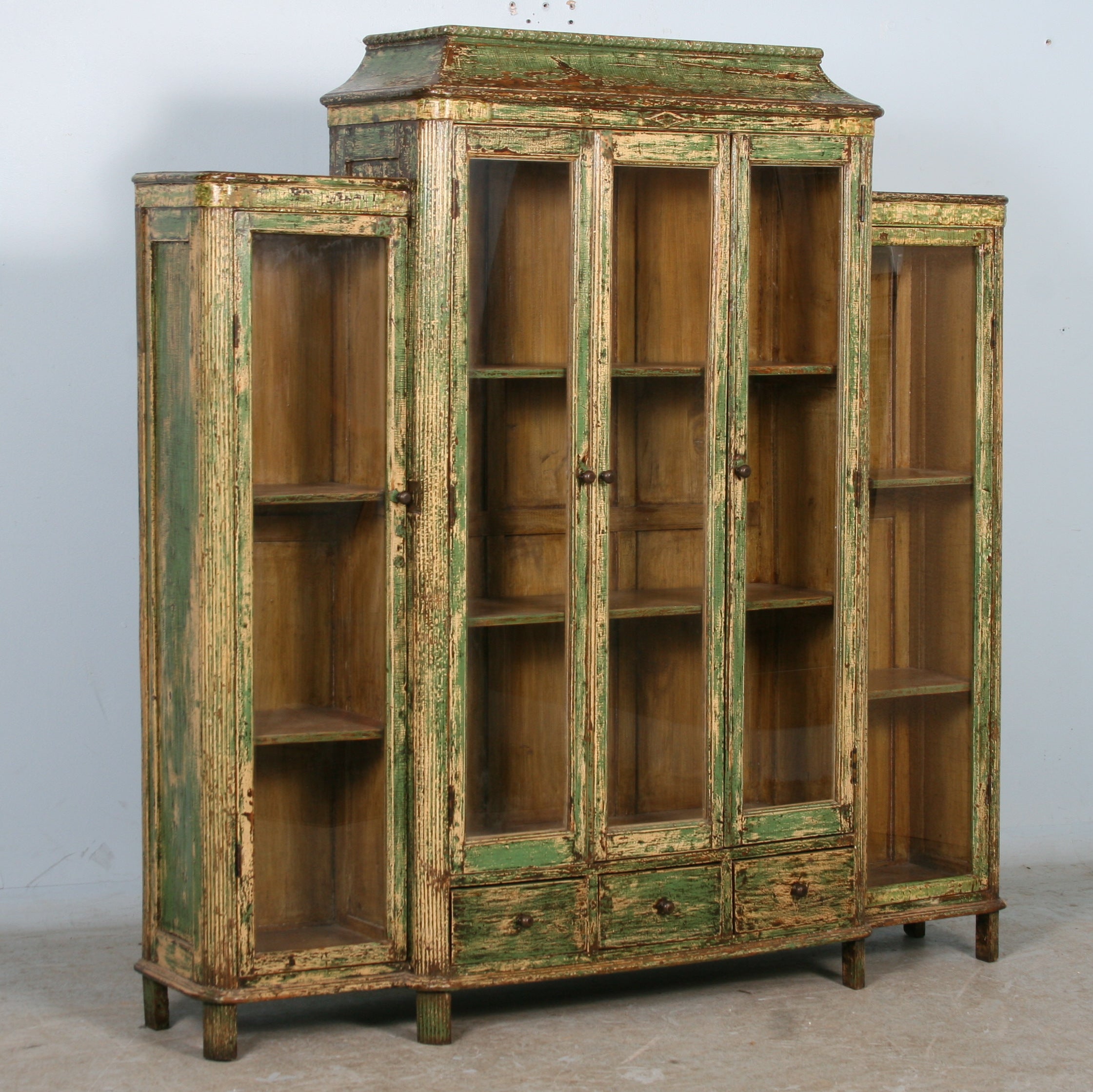Antique Green Bookcase/Display Cabinet with Glass Doors, China circa 1890