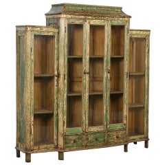 Antique Green Bookcase/Display Cabinet with Glass Doors, China circa 1890