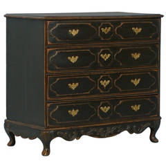 Antique Black Painted Chest of Drawers, Denmark, circa 1800-1820