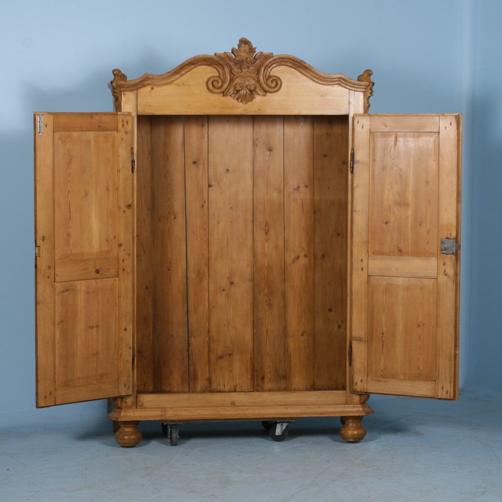 19th Century Lithuanian Pine Armoire with Scroll Detailing