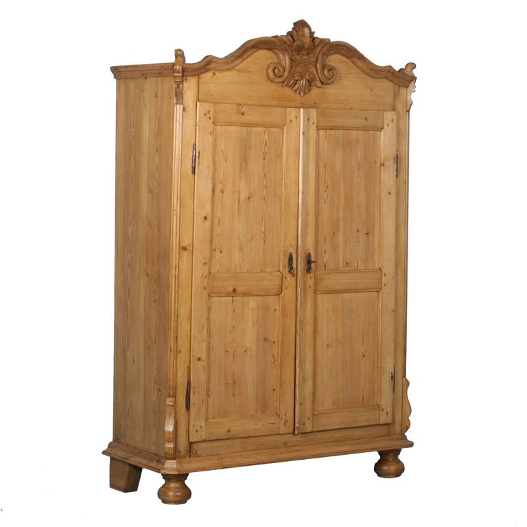 Lithuanian Pine Armoire with Scroll Detailing