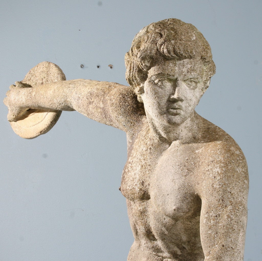 Danish Large Scale Antique  Garden Sculpture of Greek Discus Thrower
