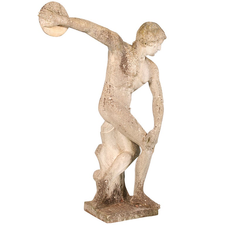 Large Scale Antique  Garden Sculpture of Greek Discus Thrower
