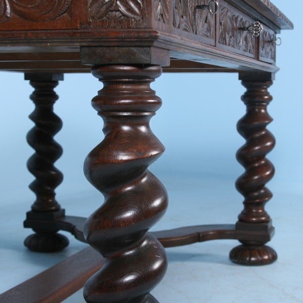 Wood Magnificent Dark Oak Carved Desk from Denmark