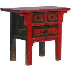 Antique Small Chinese Red Lacquered Console Table/Side Table