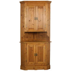 Used Pine Swedish Corner Cuboard Cabinet, circa 1860-80