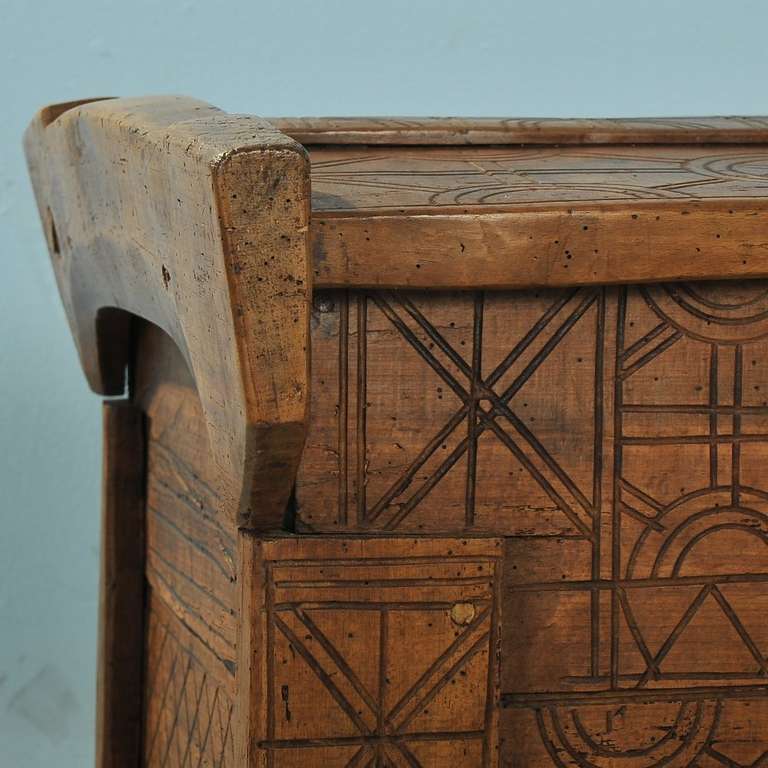 19th Century Antique Long Romanian Carved Trunk