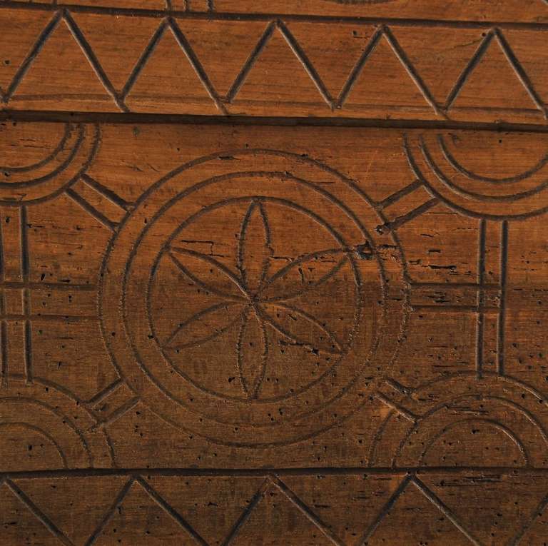 Wood Antique Long Romanian Carved Trunk