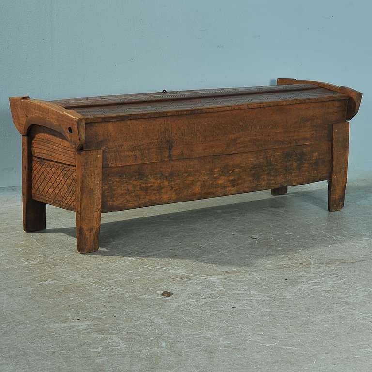 Antique Long Romanian Carved Trunk 3