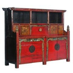 Large Ornate Antique Lacquered Chinese Sideboard, Original Paint