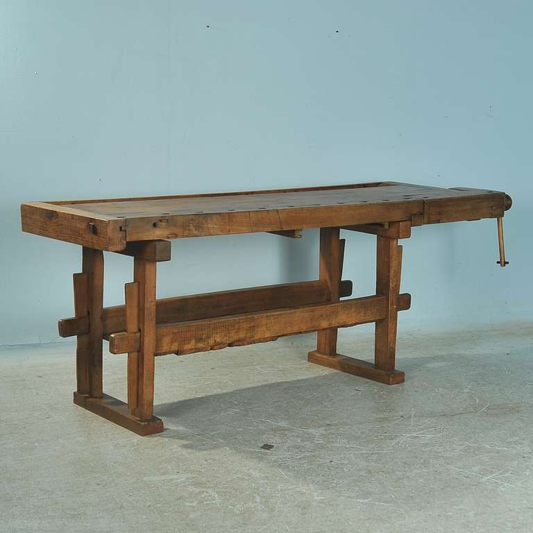 Antique Danish Carpenter's Workbench With Shelf