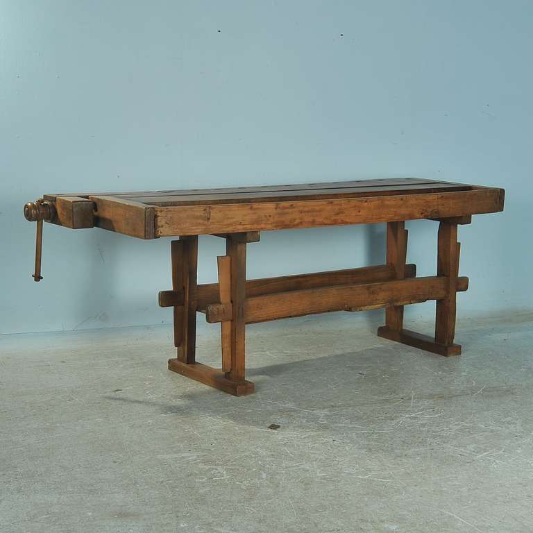 Antique Danish Carpenter's Workbench With Shelf In Excellent Condition In Round Top, TX