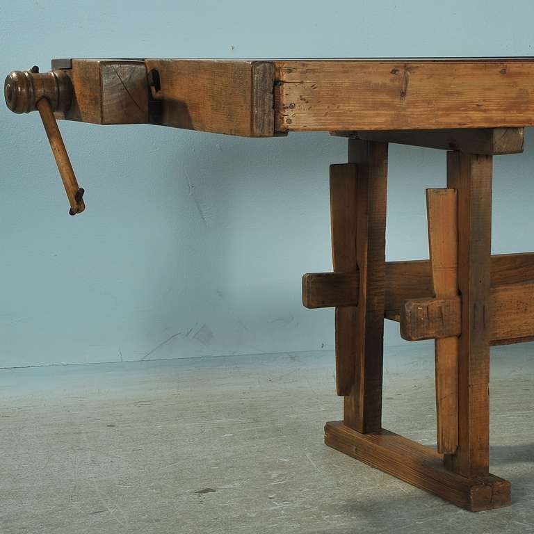 Antique Danish Carpenter's Workbench With Shelf 1