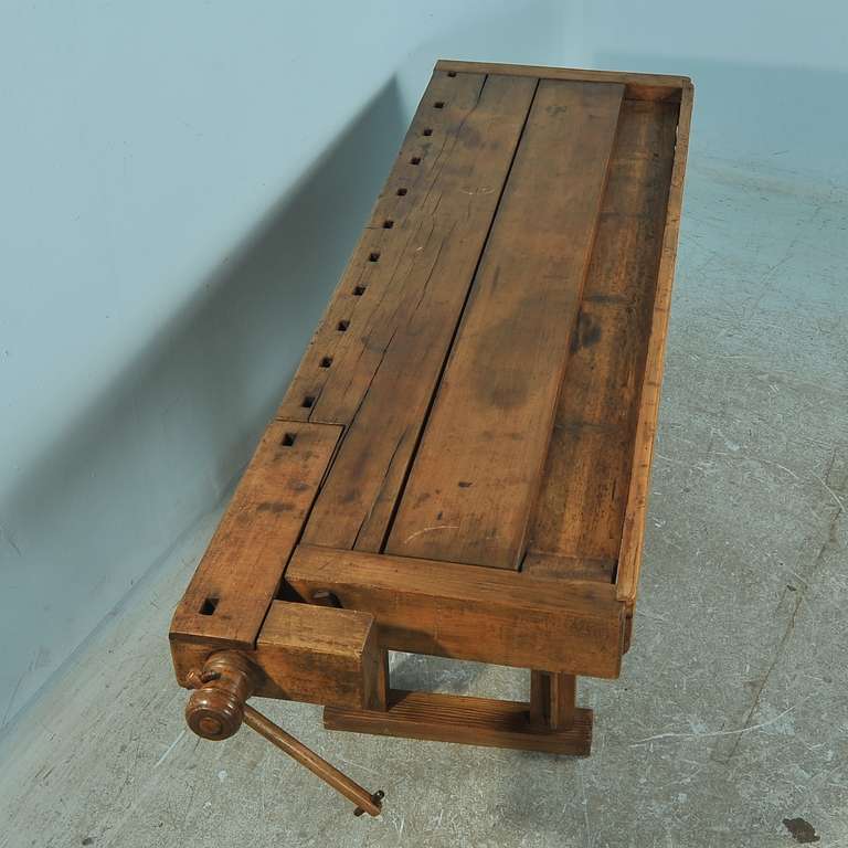Antique Danish Carpenter's Workbench With Shelf 3