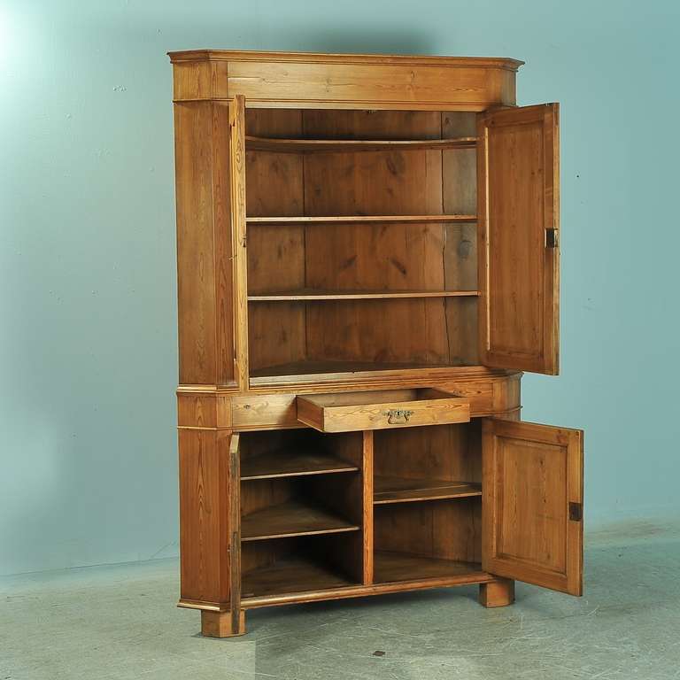 Antique Swedish Large Pine Corner Cabinet In Excellent Condition In Round Top, TX