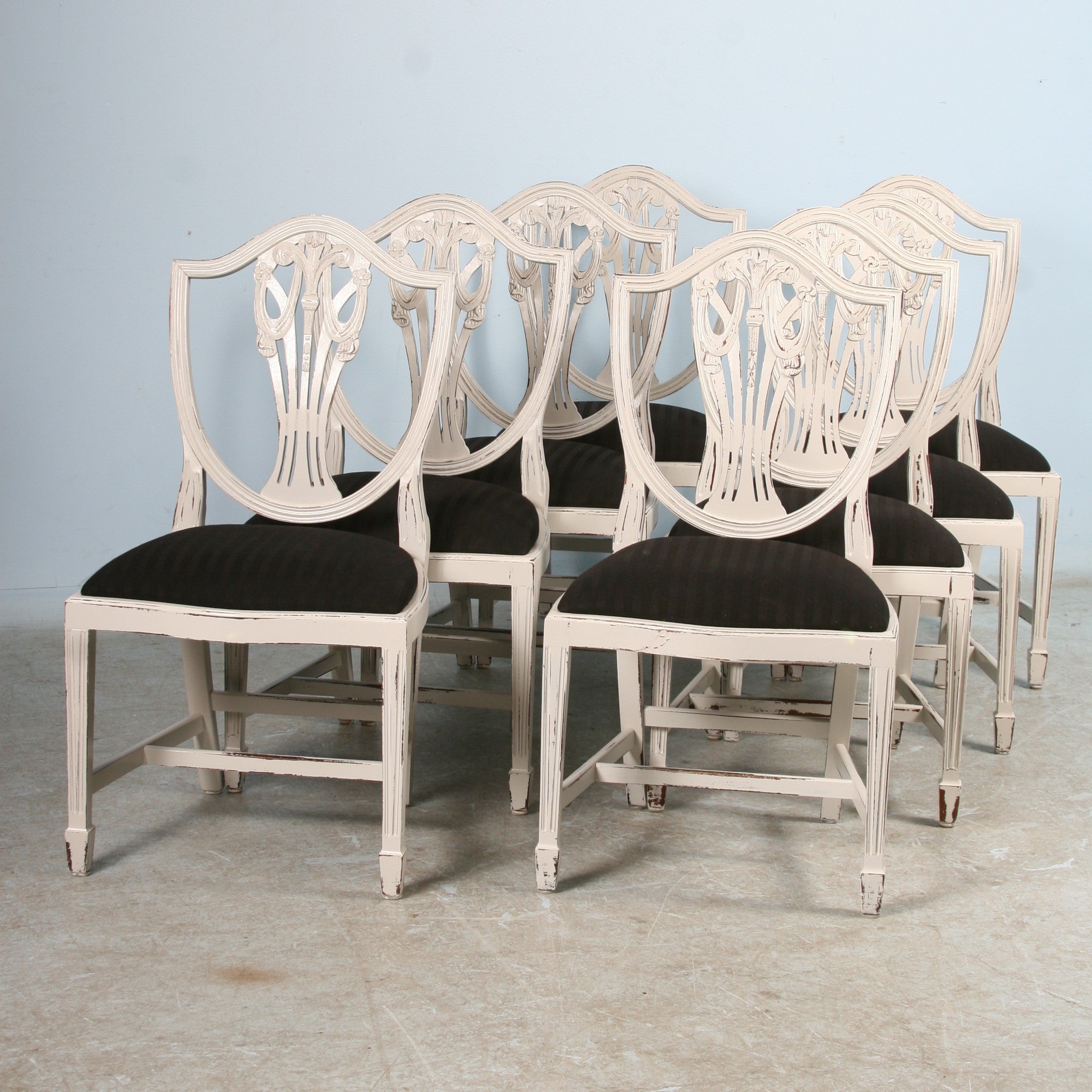 Antique Set of 8 Swedish Chairs, Circa 1920-40, Painted White in Gustavian Style