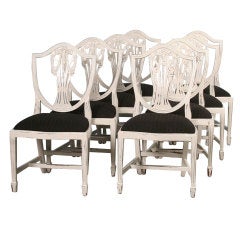 Antique Set of 8 Swedish Chairs, Circa 1920-40, Painted White in Gustavian Style