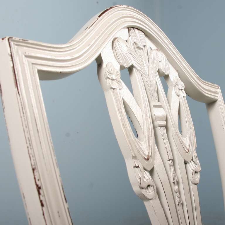 20th Century Antique Set of 8 Swedish Chairs, Circa 1920-40, Painted White in Gustavian Style