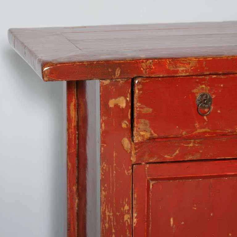 19th Century Small Antique Red Lacquered Chinese Sideboard c.1840-60